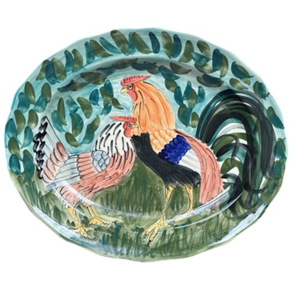 Oxney Green England Signed Steve Duffy Rooster Chicken Stoneware Platter 17.5"